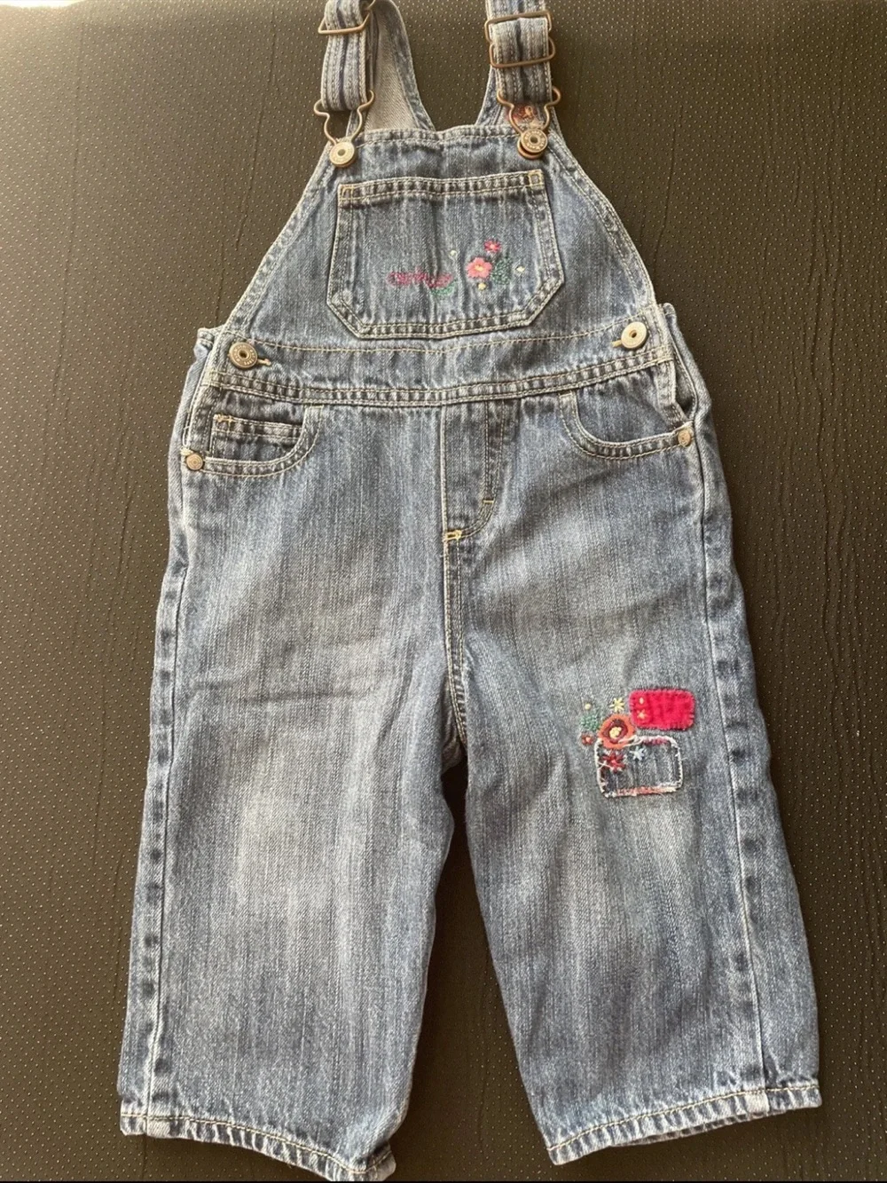OshKosh B'gosh Light Blue Denim Overalls with Floral Patches